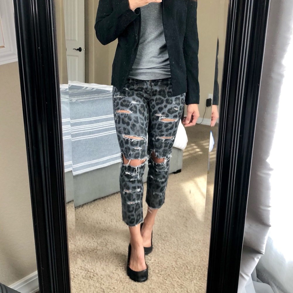 MOTHER The Looker Distressed Animal Print Jeans